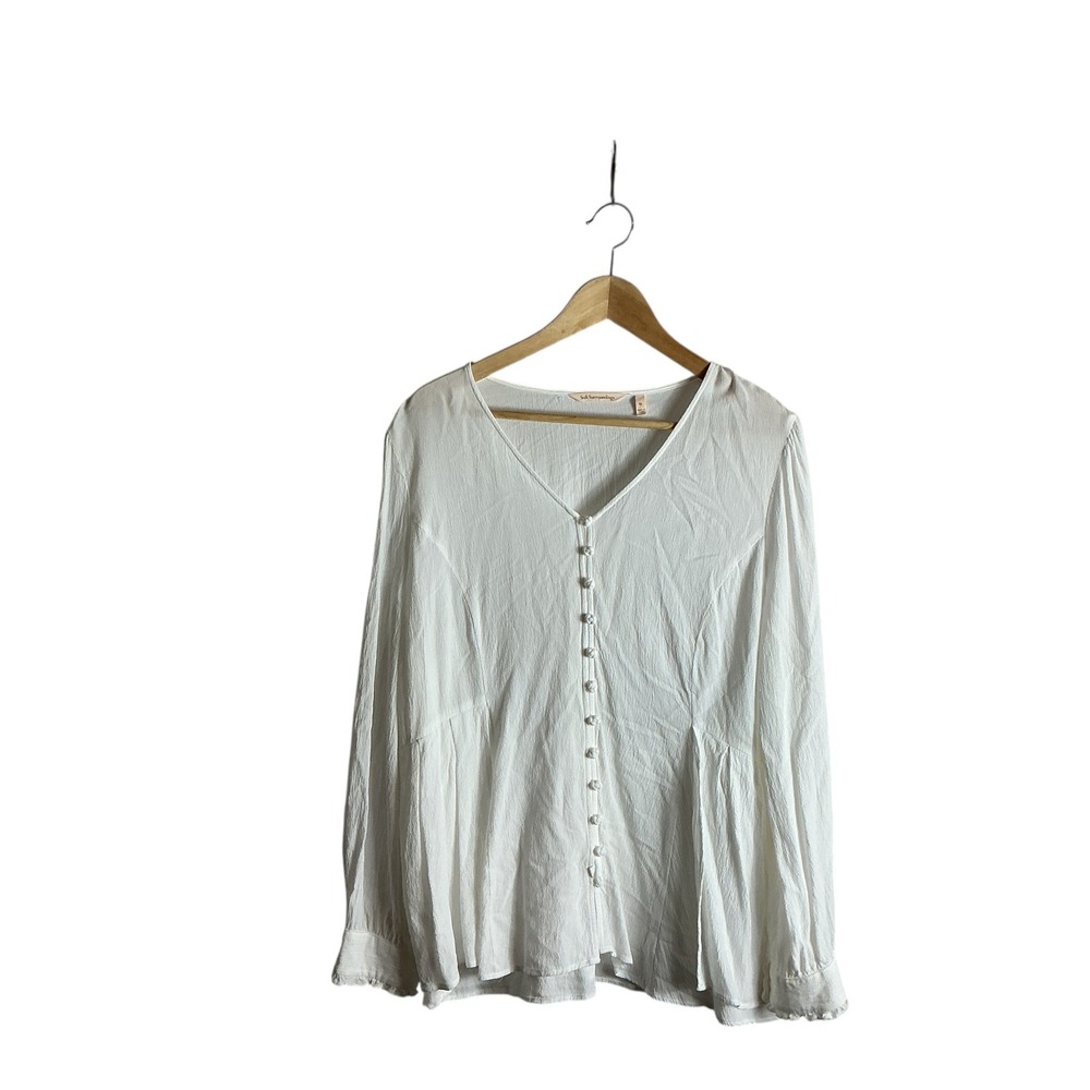Soft Surroundings XL Chiara Crinkle Button Down Off White Oversized Peasant Top